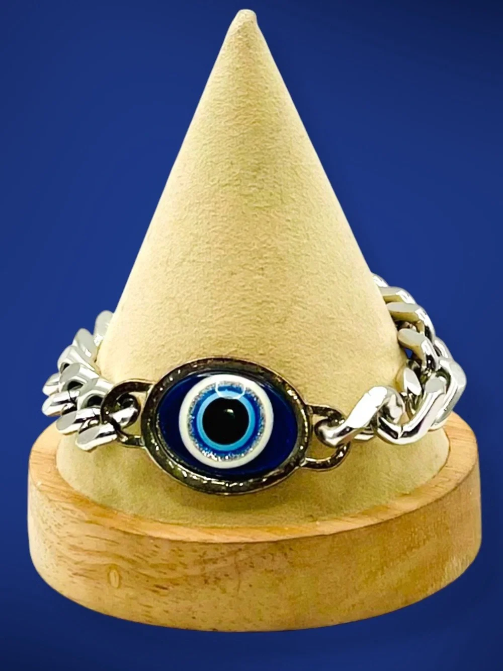 Stainless Steel Evil Eye Curb Chain Bracelet Blue Nazar Protection Amulet